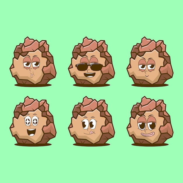 caricatura, emojis, vector, de, roca, tierra