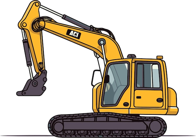 una caricatura de una excavadora amarilla está en un fondo gris