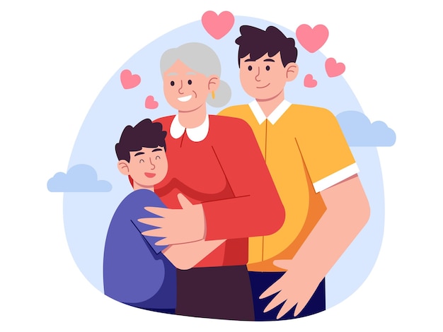 Una caricatura de una familia con corazones sobre ellos ilustración del día de los padres