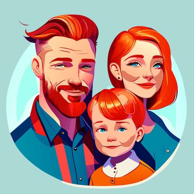 Caricatura de una familia con dos hijos arte digital cabeza y hombros vívidos realistas