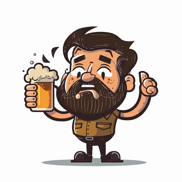 caricatura, feliz, hombre, tenencia, cerveza