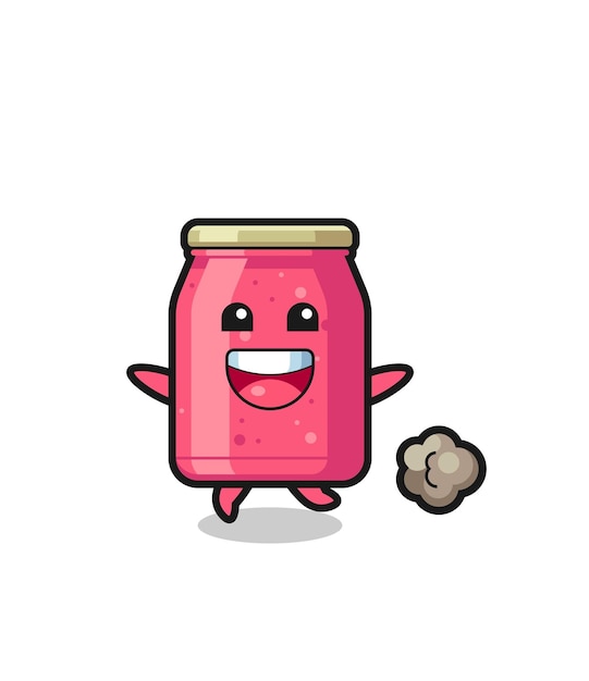 La caricatura feliz de mermelada de fresa con pose de carrera