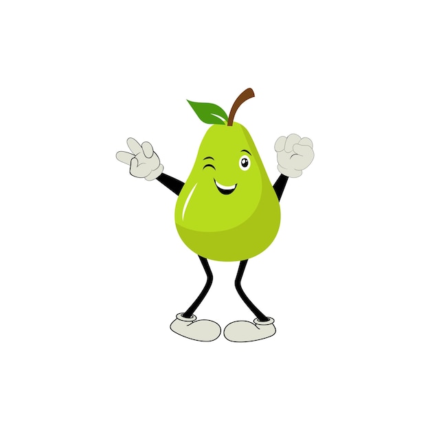 Caricatura de fruta de pera Lindo conjunto vectorial de personajes de fruta de pera en diferentes emociones de acción