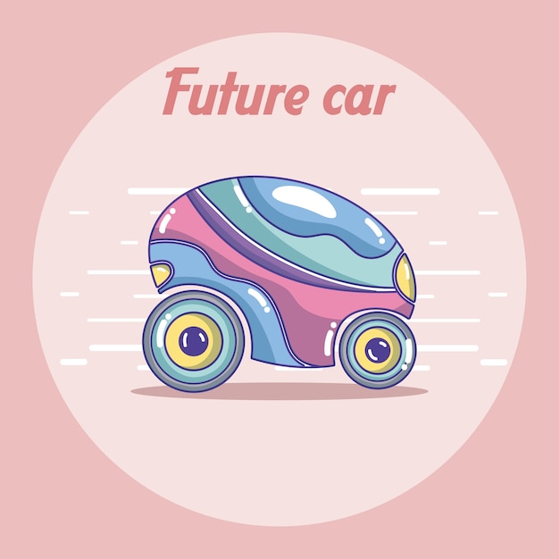 Vector caricatura futurista del coche sobre fondo colorido