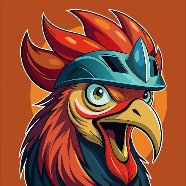 una caricatura de un gallo con un casco y un casco