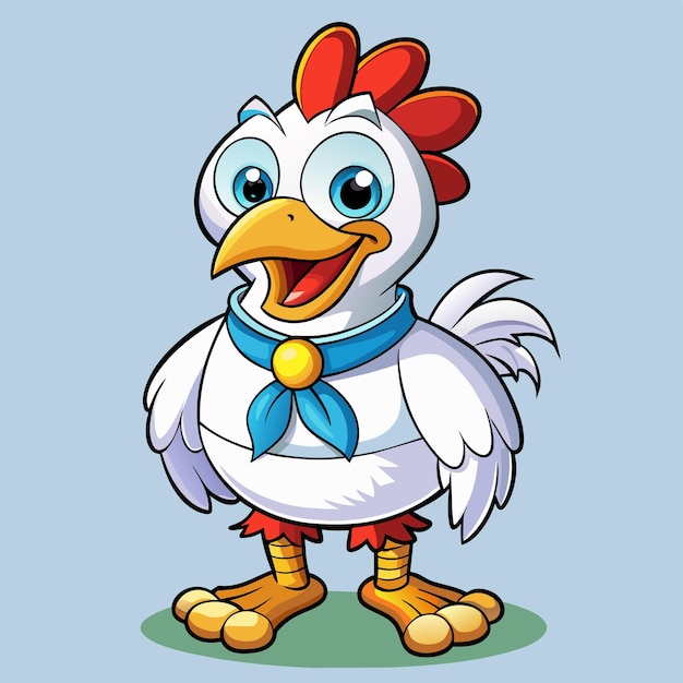 Vector una caricatura de un gallo con una cinta alrededor de su cuello