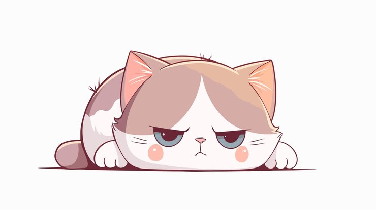 Vector una caricatura de un gato con una cara triste
