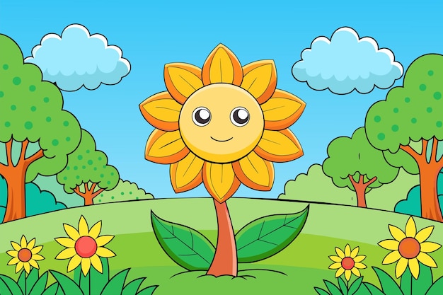 una caricatura de un girasol con las palabras feliz en la parte superior