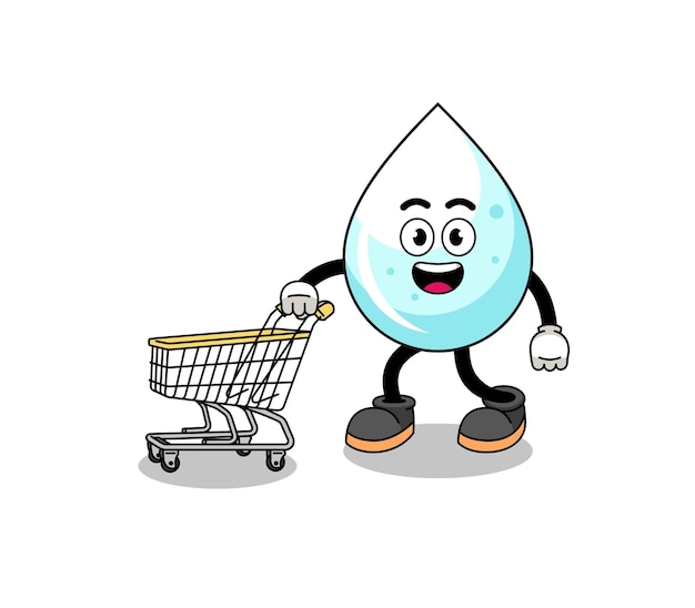 Caricatura de gota de leche sosteniendo un carrito de compras