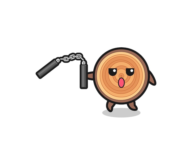 Caricatura de grano de madera usando nunchaku