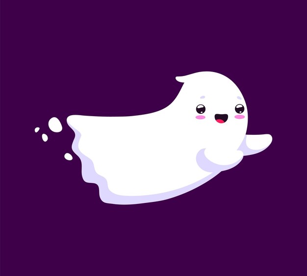 Caricatura de halloween kawaii personaje fantasma volando con una sonrisa juguetona El vector aislado lindo y adorable personaje fantasma bebé agrega un toque encantador y caprichoso a la espeluznante celebración navideña