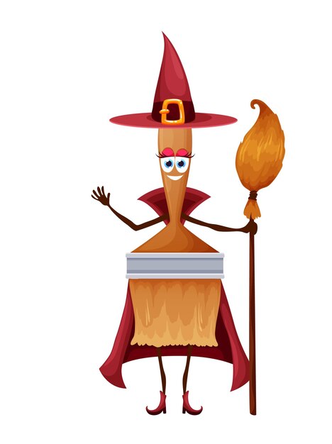 caricatura, halloween, pintura, cepillo, bruja, tenencia, escoba