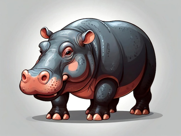 una caricatura de un hipopótamo con una nariz rosa y una flor en ella