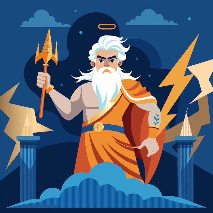Vector una caricatura de un hombre antiguo con una espada y flechas en el fondo