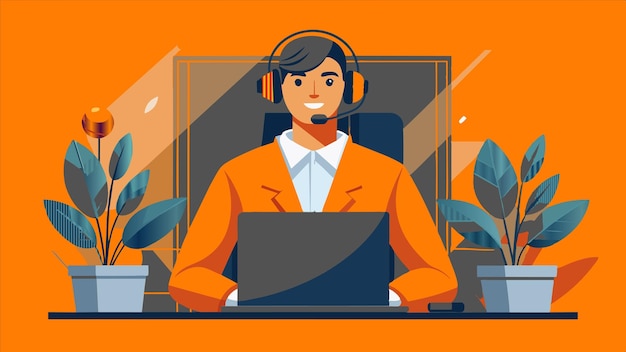 una caricatura de un hombre con auriculares y un fondo naranja con las palabras el jefe