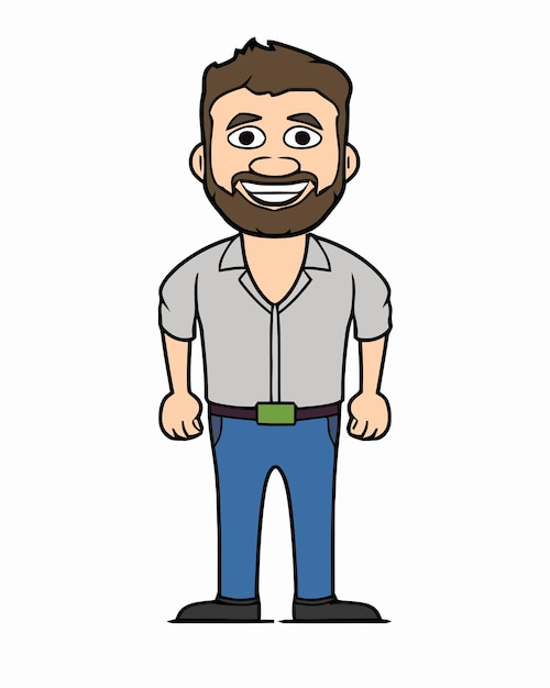 Caricatura de un hombre con barba y jeans azules.