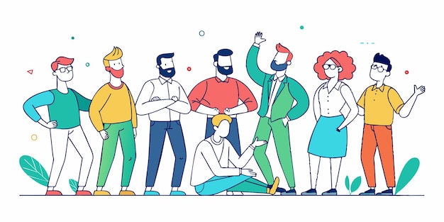 una caricatura de un hombre con barba y una mujer con un vestido azul está de pie frente a él