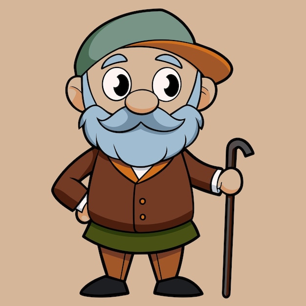 una caricatura de un hombre con barba y sombrero y un bastón