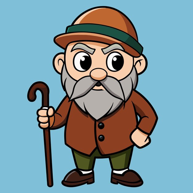 una caricatura de un hombre con un bastón y un sombrero