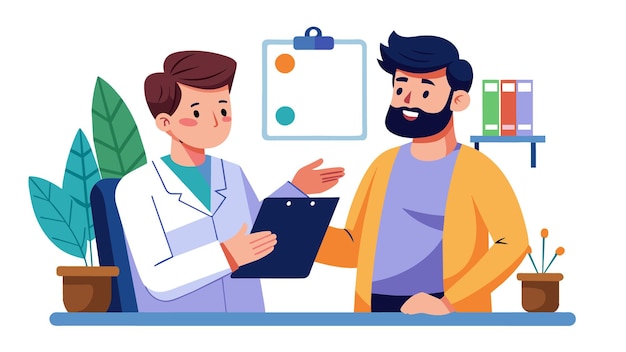 una caricatura de un hombre con una bata de laboratorio y un hombre con un abrigo de laboratorio