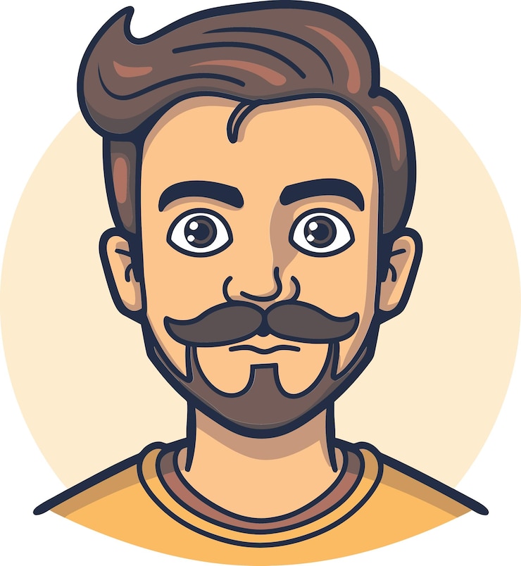 Vector una caricatura de un hombre con bigote y barba