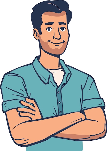 una caricatura de un hombre con los brazos cruzados