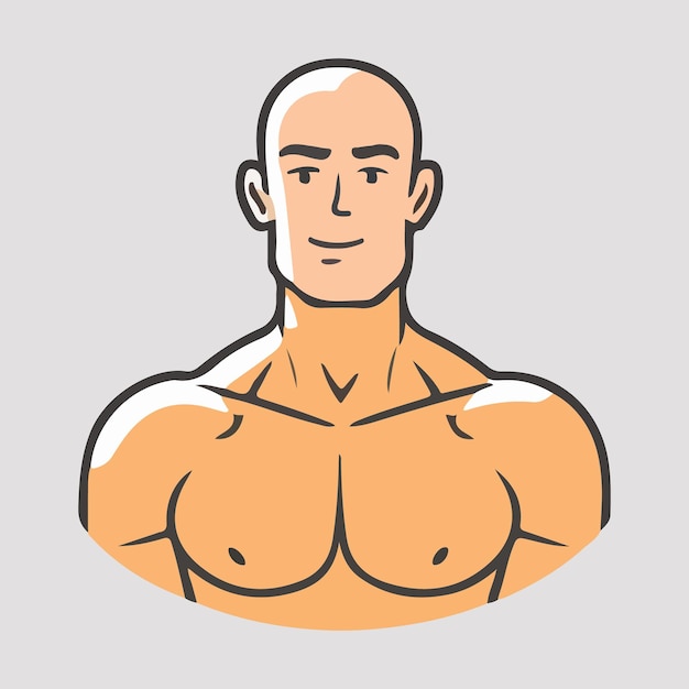 Vector una caricatura de un hombre con la cabeza calva y un fondo blanco.