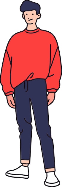 una caricatura de un hombre con una camisa roja y vaqueros azules