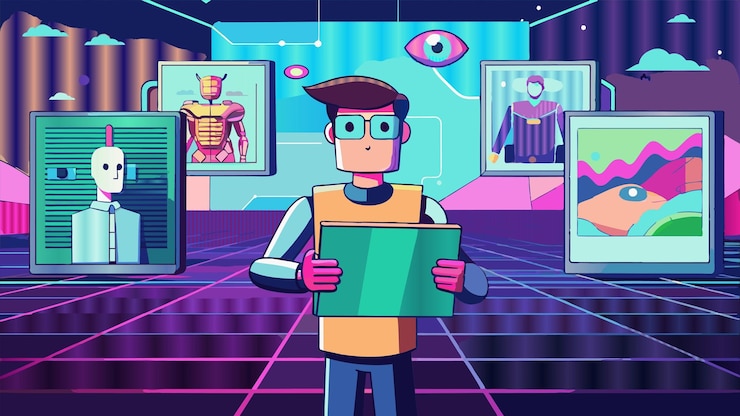 Vector una caricatura de un hombre con una camisa verde leyendo un libro