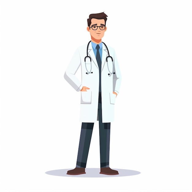 una caricatura de un hombre con gafas y una bata de laboratorio blanca