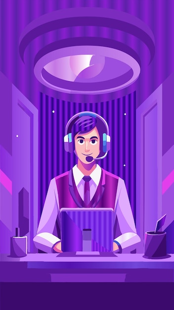 una caricatura de un hombre hablando frente a un micrófono