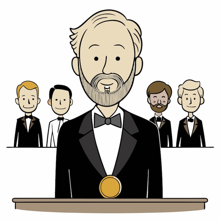 Vector una caricatura de un hombre con una moneda de oro en el pecho