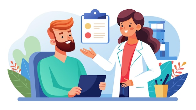 una caricatura de un hombre y una mujer hablando de un médico