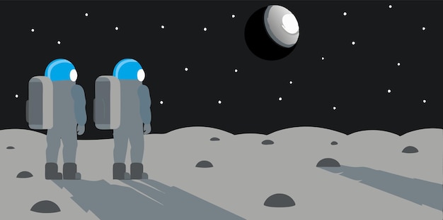 una caricatura de un hombre de pie en la luna con una estrella en ella