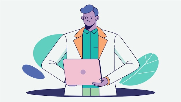 una caricatura de un hombre sosteniendo una computadora portátil y una laptop
