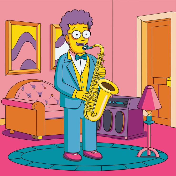 Vector una caricatura de un hombre tocando un saxofón