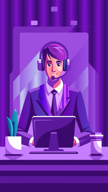 una caricatura de un hombre en un traje y auriculares
