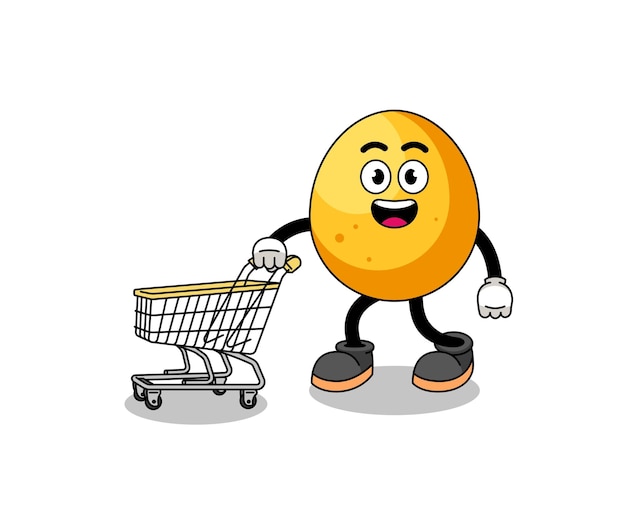 Caricatura de huevo dorado sosteniendo un carrito de compras