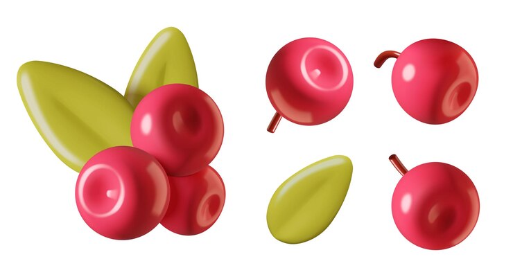 Vector caricatura de icono vectorial de cranberry d en tres dimensiones rama de bayas rojas con hojas
