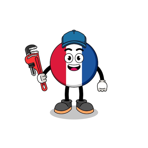 Caricatura de ilustración de bandera de Francia como diseño de personajes de plomero