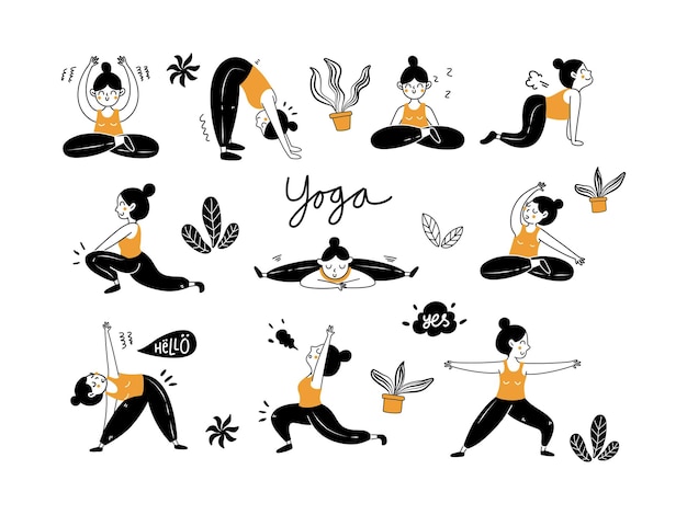 Una caricatura de la ilustración de una chica haciendo yoga.