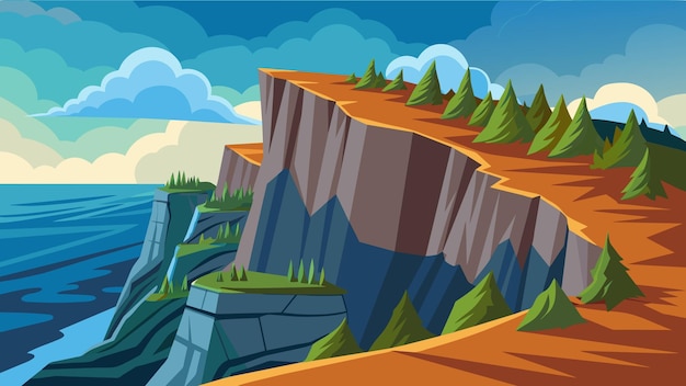 una caricatura de la ilustración de un paisaje desértico con montañas y árboles