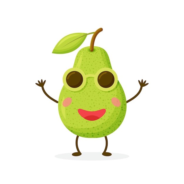 caricatura, ilustración, de, un, pera, lindo, fruta, mascota