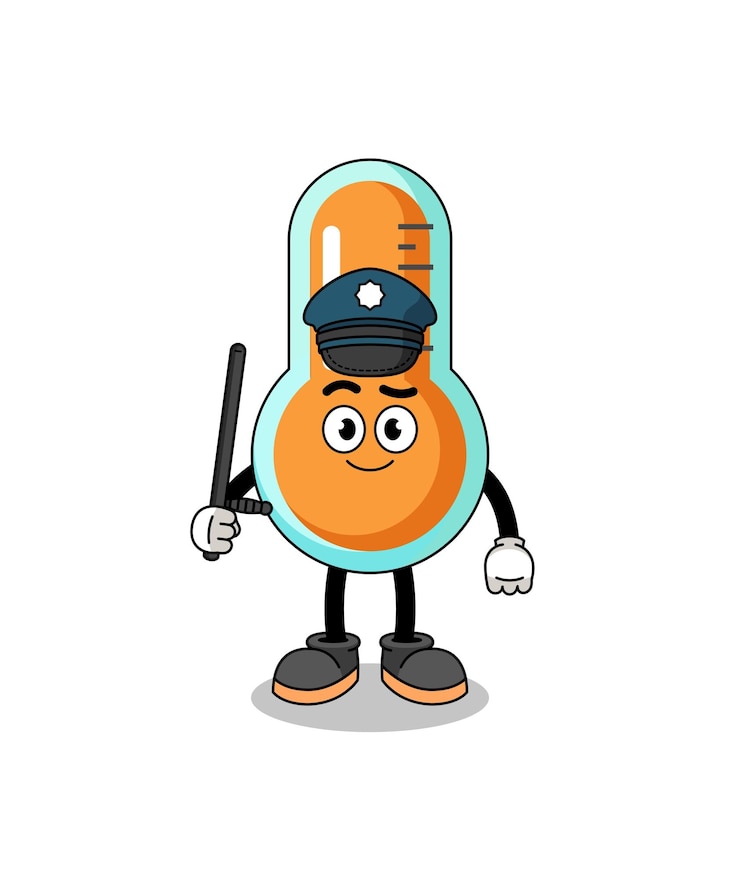 Vector caricatura, ilustración, de, termómetro, policía