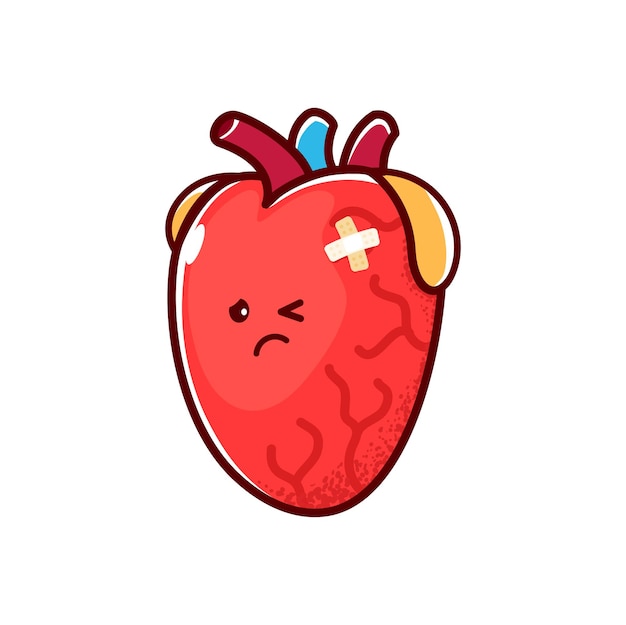 caricatura, infeliz, enfermo, corazón, carácter, triste, corazón