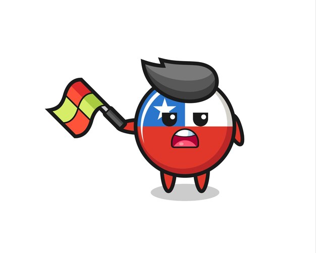 Caricatura de la insignia de la bandera de Chile mientras el juez de línea sostiene la bandera en un ángulo de 45 grados