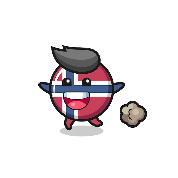 La caricatura de la insignia de la bandera de noruega feliz con pose de ejecución