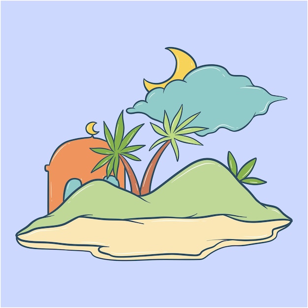 Vector caricatura de una isla tropical con palmeras