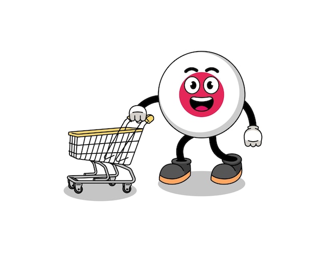 caricatura, de, japón, bandera, tenencia, un, carrito de compras