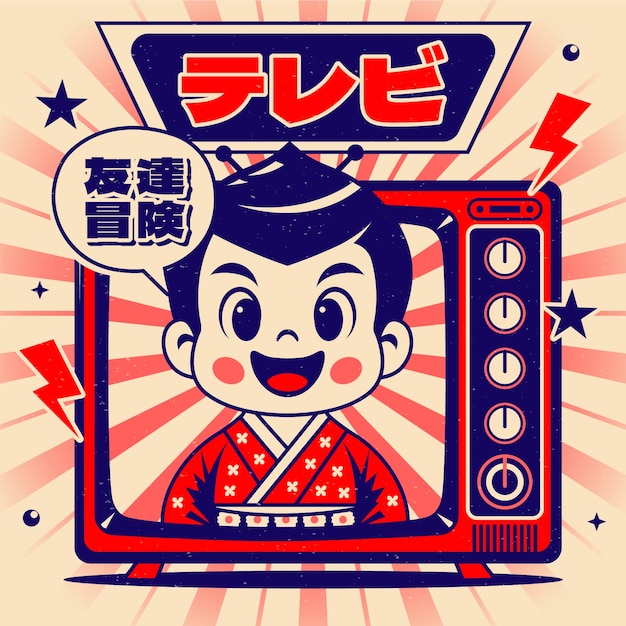 Caricatura japonesa retro con un niño